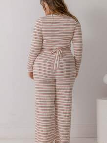 Aralina Curve Casual Jersey Wrap Front Stripe Sleep Crop Top With Scrunchie