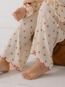Aralina Curve Cutsey Valentine Cherry-Print Relaxed Pajama Two Pieces Set With Scrunchie And Scallop Detail - Red - View 3