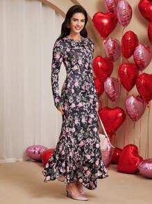 Chiquease 女士修身花卉印花圆领连衣裙