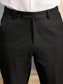 Manfinity Mode Plus Size Men's Plain Front Button Pocket Casual Suit Pants - Black - View 7