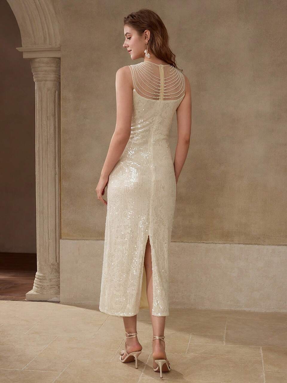 MOTF SEQUIN FAUX PEAL BEADED DRESS