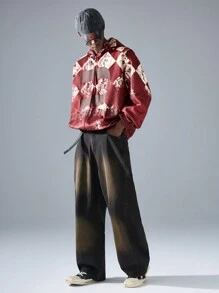 NEON BLANC 男士街头时尚印花针织长袖连帽运动衫，适合秋冬 - 紅色 - 查看 4