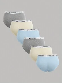 SHEIN 6pcs/Pack Tween Girls' Minimalist Comfortable Letter Elastic Waist Seamless Briefs - Beige - View 2