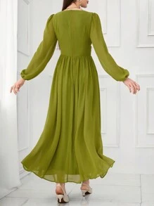 Modelyn Vestido largo de mujer elegante de manga farol de unicolor