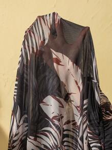 Swim Lushoire Kimono da donna taglie forti con stampa a foglie, per villeggiatura, casual, per estate e spiaggia
