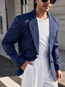 Manfinity RelaxMax Men's Striped Contrast Collar Long Sleeve Casual Blazer