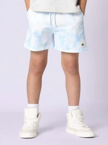 SUMWON Bộ quần áo ngắn phối hợp cho bé trai mùa một Áo nỉ in logo New York kèm quần short nhuộm loang Bộ trang phục thường ngày mùa hè thể thao - Nhiều màu - Xem 4