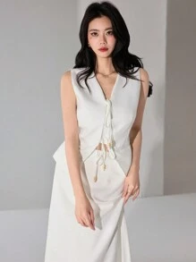 Heiryn Ensemble décontracté 2 pièces pour femmes, top sans manches simple et jupe