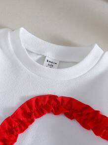 Spring Autumn Casual Heart Floral Ruffle Sleeve Sweatshirt Dress, Cute Girls Versatile Dress, All-Matching - White - View 5