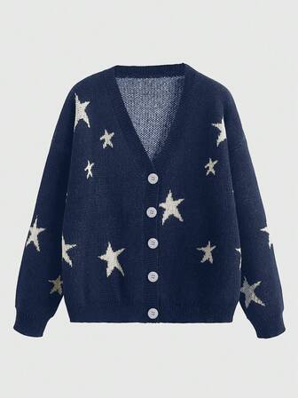 Kawaii Hippie Solid Color Stars & Moon Cardigan For Women
