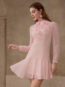 MOTF PREMIUM APPLIQUES RUFFLE HEM DRESS - Pink - View 3