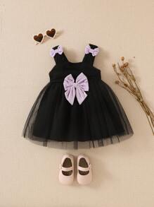 SHEIN Stijlvolle mode voor babymeisjes met tule strik en jarretels en prinsessenfeestjurk