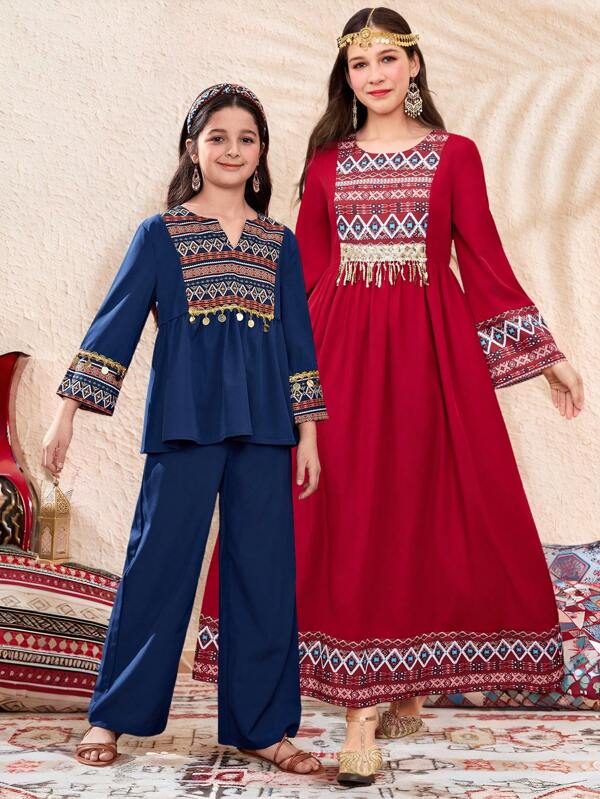 Tween Girl Casual Elegant Comfortable Loose Long Sleeve Top And Pants 2Pcs Set