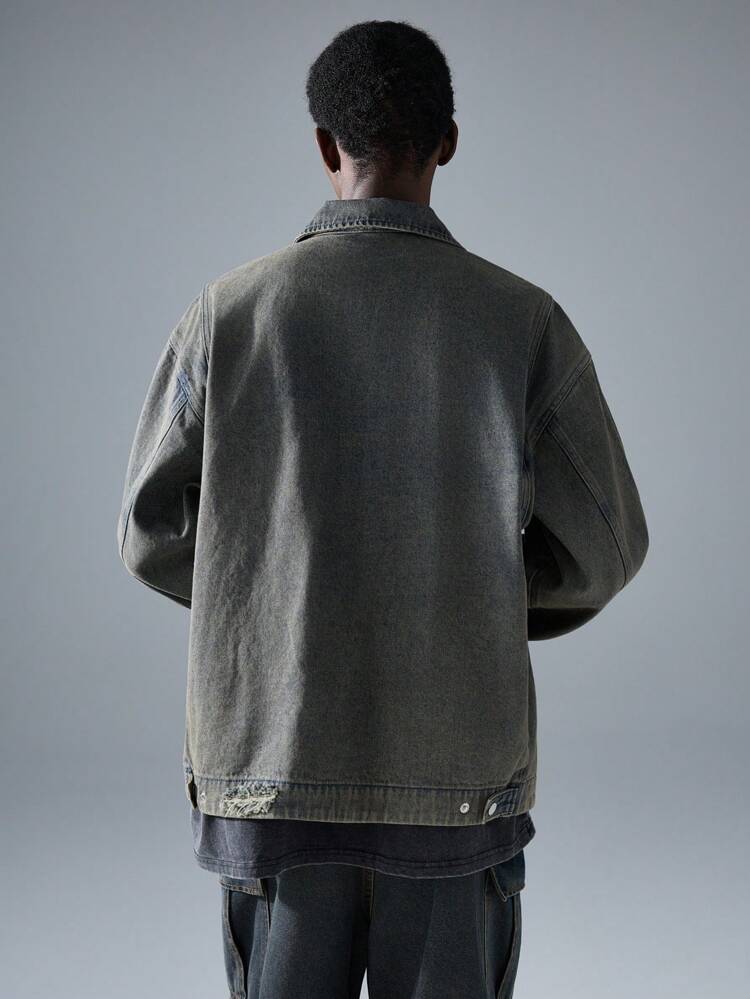 Men's Street Casual Woven Grey Denim Long Sleeve Suit Jacket
