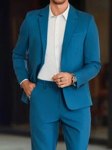 Manfinity Mode Men's Simple Notch Collar Long Sleeve Top And Pants Casual Suit Set - Multicolor - View 4