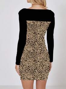 SHEIN Essnce Vestido corto ajustado con estampado de leopardo para mujer, para primavera y otoño - Multicolor - Ver 2