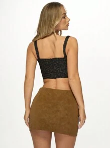 MISSGUIDED Designer Corset Top Ruched Button Front Square Neck Sleeveless Textured Party Club Night Out Cropped Fashion Top Evening Wear Date Night - Black - View 2