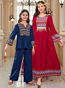 Tween Girl Casual Elegant Comfortable Loose Long Sleeve Top And Pants 2Pcs Set - Navy Blue - View 6