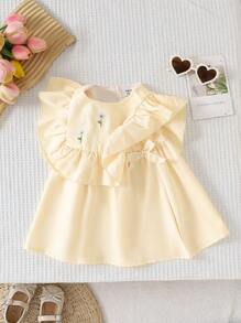 Girls Summer Dress, Baby Girl New Sleeveless Floral Print Fashion Princess Dress - Apricot - View 4