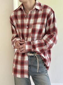 DAZY Spring Men's Retro Red Plaid Button Down Shirt,Fall Clothes - Red - View 1