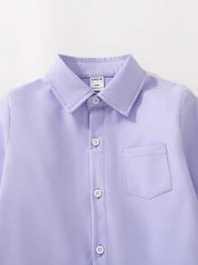 SHEIN Explorewe Camisa de manga larga de unicolor casual para niño, con logotipo decorativo, se combina bien con pantalones casuales, adecuado para uso casual diario, viajes, reuniones, escuela, una versátil prenda superior para primavera/otoño - Púrpura malva - Ver 3