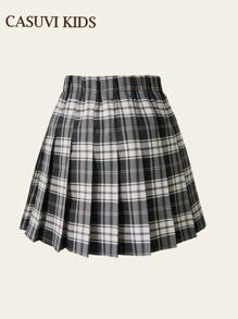 SHEIN 1pc Girls' American Plaid Pleated A-Line Skirt - Multicolor - View 3