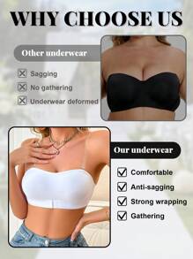 3pcs/Set Women White Strapless Slip, Summer Anti-Flashing, Anti-Slip And Anti-Falling Down Intimates - White - View 4