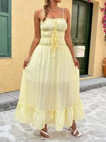 Franclia Vestido de talla grande con estilo francés, elegante, con tirantes de encaje y lazo en la cintura