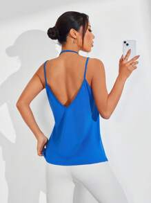 Easithlete 女式纯色日常健身瑜伽运动吊带背心 - 藍色 - 查看 3