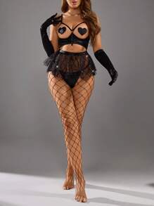 SpicyHot 4 件套性感镂空透视女士睡裙娃娃裙套装新娘外出内衣 - 黑色 - 查看 6