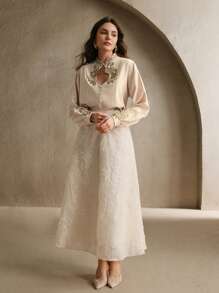 Anewsta V 领奢华刺绣拼布女式衬衫，女士春季服装