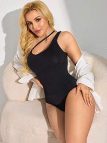 Ropa interior moldeadora de unicolor sin mangas y asimétrica para mujer