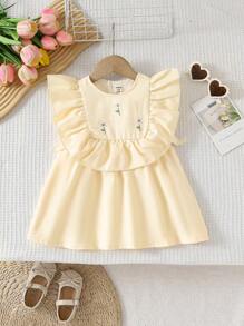 Girls Summer Dress, Baby Girl New Sleeveless Floral Print Fashion Princess Dress - Apricot - View 9