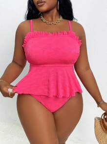 Slaydiva 2 件套大码女式可爱肩带荷叶边分体泳衣套装，适合夏季海滩度假