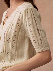 Écloséra Áo cánh đan móc tay ngắn giản dị thanh lịch - Màu be - Xem 4