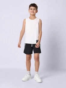 SUMWON Athletic Tank Top Sport Label Performance Sleeveless Training Tank Top Youth Active Workout Gym Basketball Running Summer Muscle Tee Boys Training Essentials - White - View 3