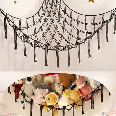 1pc Large Boho Stuffed Animals Net Or Hammock, Toy Hammock, Stuff Animal Storage Corner Hanging Net Holder, Mesh Hammock Plush Toy Hanging Storage With Tassel Hooks For Bedroom Decorations Autumn Decor Festival Decor Room Decor Home Decor Fall Spring Decor Bedroom Decor