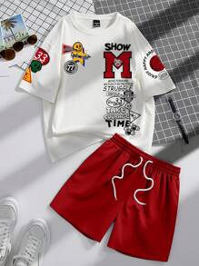 Manfinity Hypemode Men's Round Neck Short Sleeve Printed Casual Top And Shorts 2 Pieces Set - Multicolor - View 1