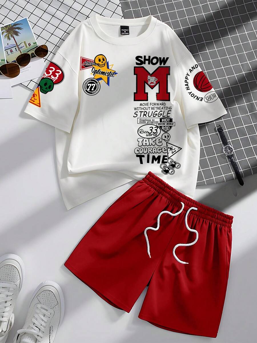 Manfinity Hypemode Men's Round Neck Short Sleeve Printed Casual Top And Shorts 2 Pieces Set - Multicolor - View 1