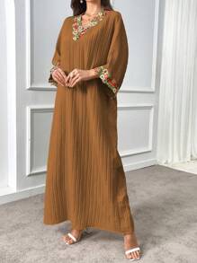 Al Najma 女士土耳其束腰外衣和阿拉伯传统长袍，朴素 - 棕色 - 查看 3