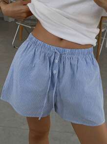 DAZY Pantalón corto de pijama con botones y cordón a rayas simples