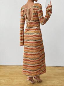 Breezaya Regenbogenmuster Häkel-Optik Maxikleid