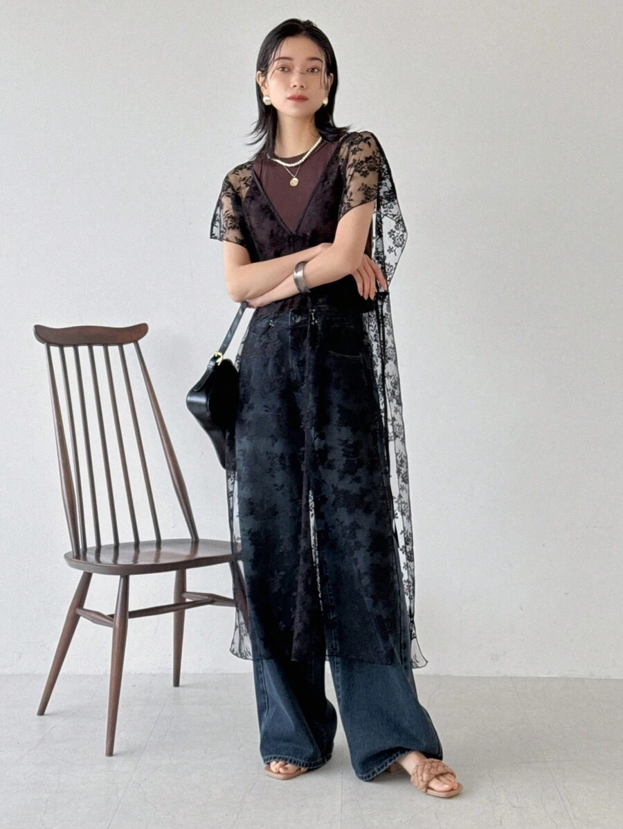 FRIFUL Women's V-Neck Delicate Embroidered Floral Sheer Mesh Overlay A-Line Midi Slip Dress Sundress,Casual Women Dresses - Black - View 1