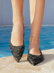 Styleloop Zapatos planos de mujer con punta puntiaguda y correa trasera, con patrón tejido y unicolor, elegantes para uso diario, viajes al aire libre y adecuados para primavera, verano, otoño e invierno, color nude, livianos, zapatos formales para vestidos, ideales para Año Nuevo y festividades - Negro - Ver 5