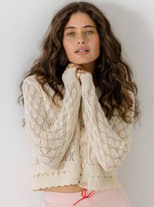 Aralina Elegant Textured Button-Up Diamond Pattern Summer And Winter Lounge Comfort Knit Cardigan