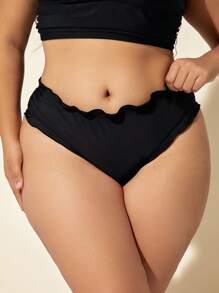 Swim Lushoire 大码女士纯色荷叶边设计海滩度假比基尼泳裤，适合夏季度假