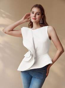 MOTF PREMIUM RUFFLE ASYMMETRICAL NECK BLOUSE - White - View 1