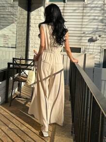 DAZY Women Loose High Split Solid Color Jumpsuit