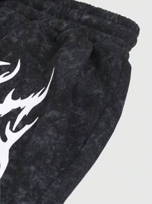 ROMWE MEN Goth 男士复古风前系带口袋简约休闲水洗短裤 - 黑色 - 查看 6