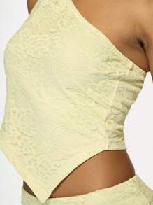 MISSGUIDED Lace Two-Piece Set One Shoulder Crop Top Mini Skirt Party Club Evening Special Occasion Summer Spring Resort Wear Co-Ord Set - Yellow - View 3